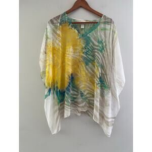 NWOT Chico's Coverup Chiffon Blouse Yellow Green White S/M SG
